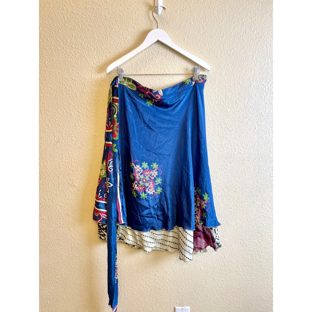 Darn Good Yarn OS Wrap Skirt Boho Reversible Silk Blend Floral Geometric
